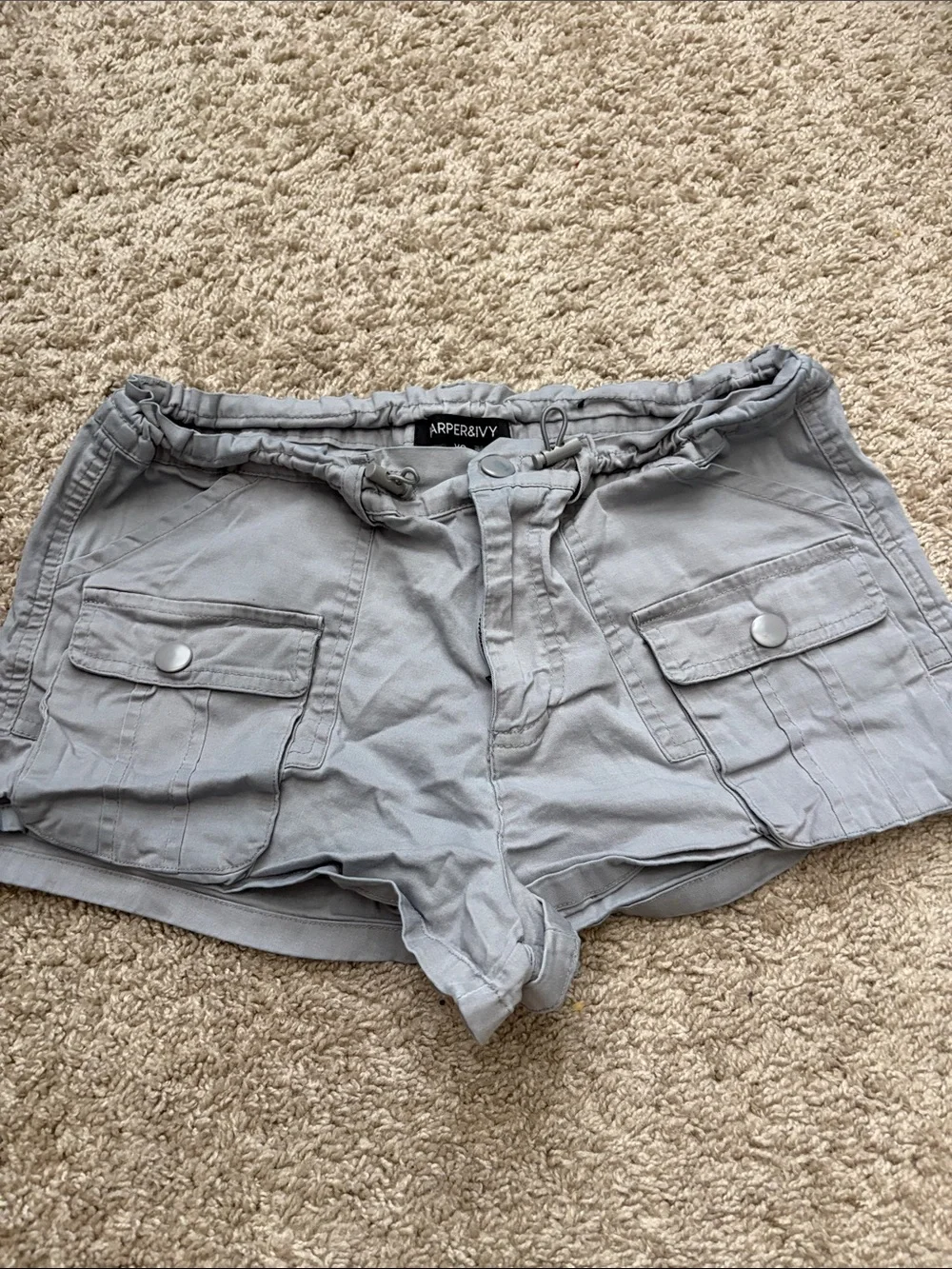 Harper Light Gray Cargo Shorts with Flap Pockets